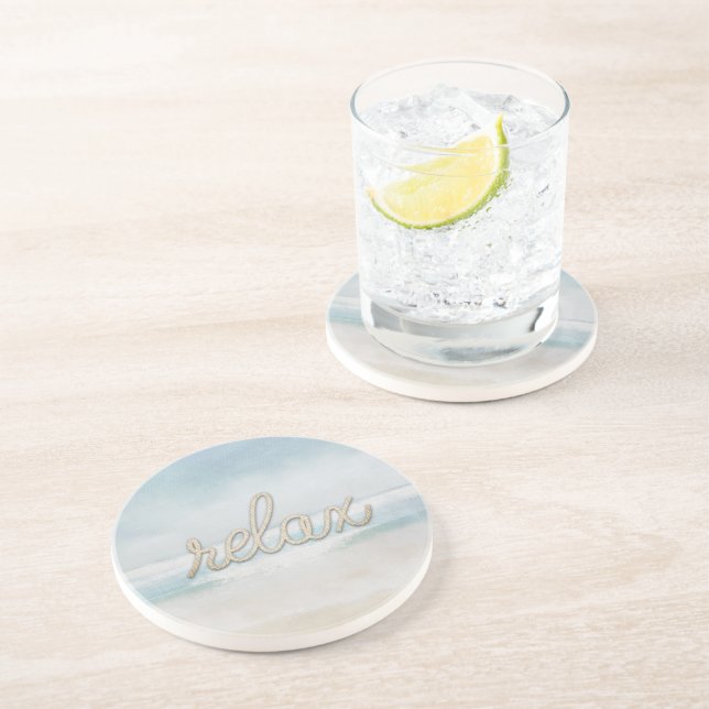Nautical Rope Relax Text on Ocean Coaster (Side)