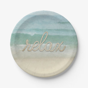 Nautical Rope Relax Text on Ocean Paper Plate