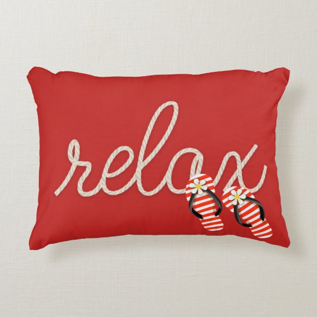 nautical rope Text on red with sandals Decorative Cushion (Front)