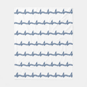 Nautical rope waves navy blue white pattern fleece blanket