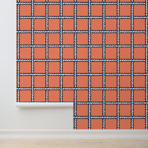 Nautical Rope Weave – Navy & Coral Coastal Wallpaper