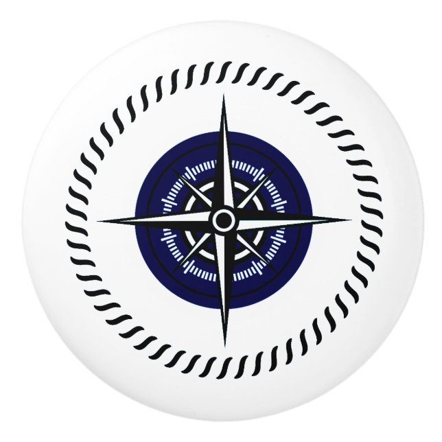 Nautical Rose Compass Cabinet Drawer Knob Navy (Front)