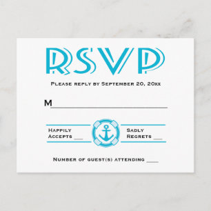 Nautical RSVP Blue Turquoise Ship Anchor Beach Invitation Postcard