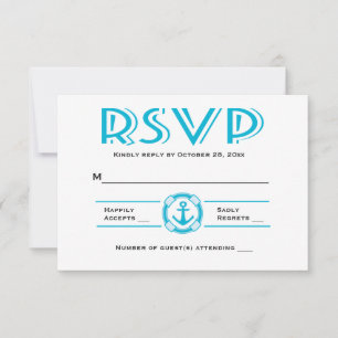 Nautical RSVP Blue Turquoise Ship Anchor Beach Pos Card