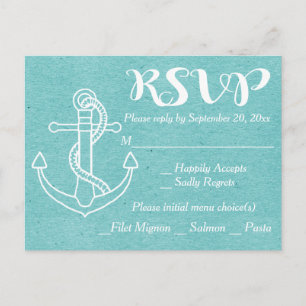 Nautical RSVP Blue Turquoise Ship Anchor Teal Invitation Postcard