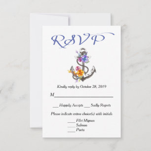 Nautical RSVP Boat Anchor Floral Blue Response