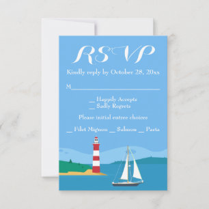 Nautical RSVP Lighthouse Sailboat Blue Ocean Beach Card