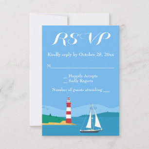 Nautical RSVP Lighthouse Sailboat Blue Ocean Beach Card