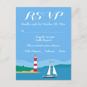 Nautical RSVP Lighthouse & Sailboat Blue Ocean Invitation Postcard