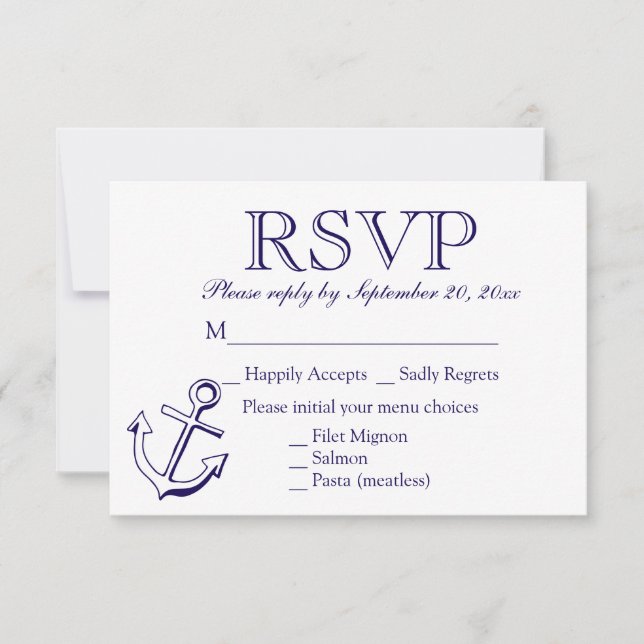 Nautical RSVP Navy Blue Anchor Wedding Party (Front)