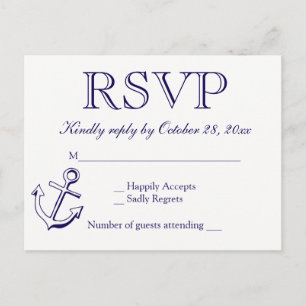 Nautical RSVP Navy Blue Anchor Wedding Party Invitation Postcard