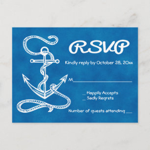 Nautical RSVP Ship Anchor Watercolor Blue Wedding Invitation Postcard