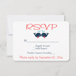 Nautical RSVP Whales Navy, Red Wedding Beach Party Card