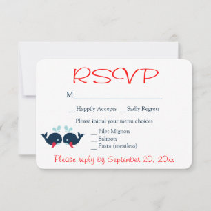 Nautical RSVP Whales Navy Red Wedding Beach Party Card