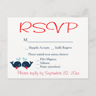Nautical RSVP Whales Navy Red Wedding Beach Party Invitation Postcard