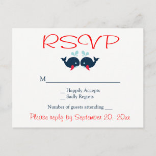 Nautical RSVP Whales Navy Red Wedding Beach Party Invitation Postcard