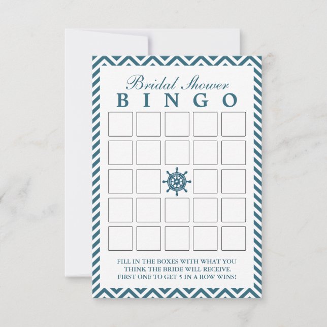 Nautical Rudder Zigzag Bridal Shower Bingo Cards (Front)