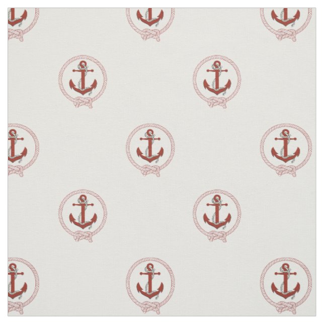 Nautical rust red anchor/red seaman knot fabric (Swatch)