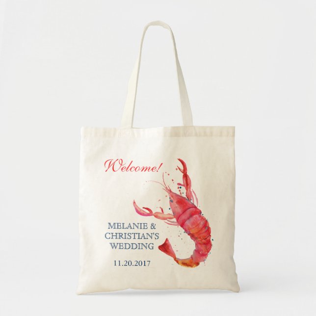 Nautical Rustic Lobster Wedding Canvas Tote Bag (Front)