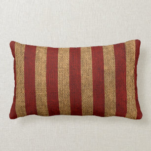 Nautical Rustic Red Stripe Lumbar Cushion