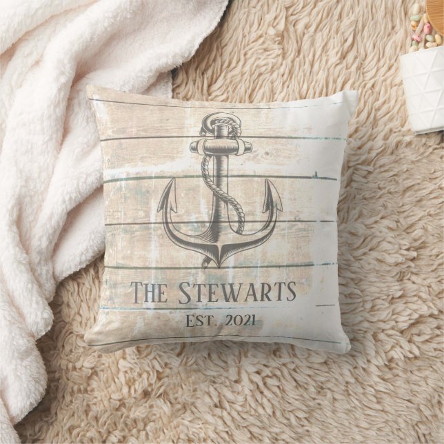 Nautical Rustic Wood Anchor Beach House Family   Cushion (Blanket)