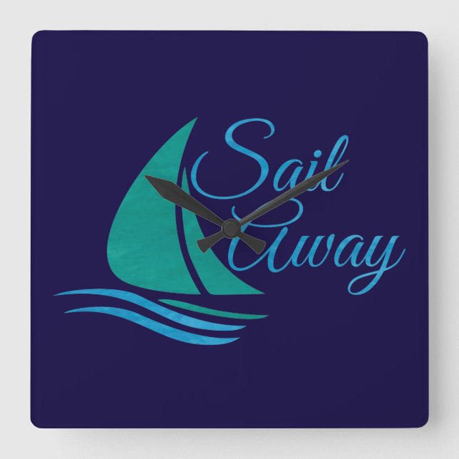 Nautical Sail Away Square Wall Clock (Front)