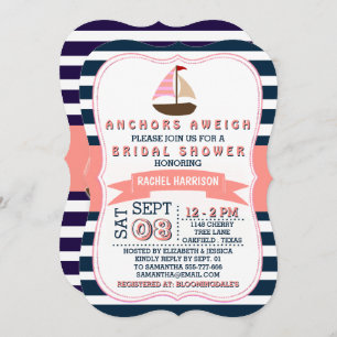 Nautical Sail Boat Beach Bridal Shower Invitations