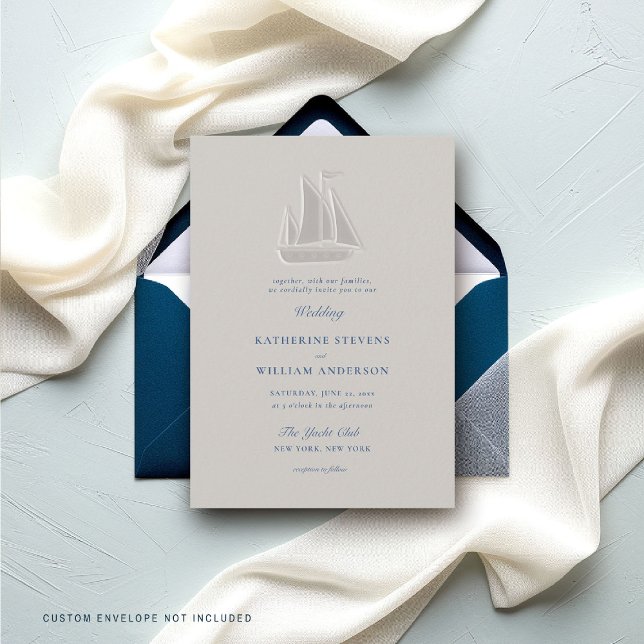 Nautical Sail Boat Formal Modern Classic Wedding Invitation (nautical wedding invitation sail boat sailing marina ocean waterfront beach destination modern class)