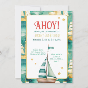 Nautical Sail Boat Kids Birthday Invitation
