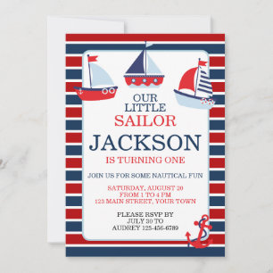Nautical Sail Boats 1st (or any age) Birthday Invitation
