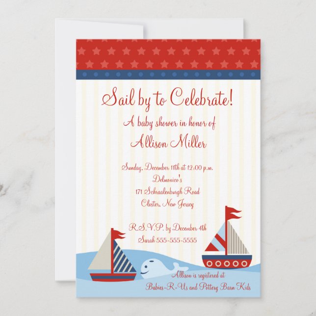 Nautical Sail By to Celebrate Boy Baby Shower Invitation (Front)