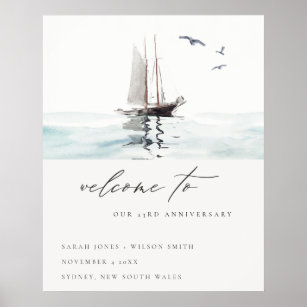 Nautical Sail Yacht Any Year Anniversary Welcome Poster