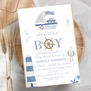 Nautical Sailboat Ahoy It's a Boy Baby Shower Invitation