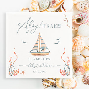 Nautical Sailboat Ahoy It's a Boy Baby Shower Napkin