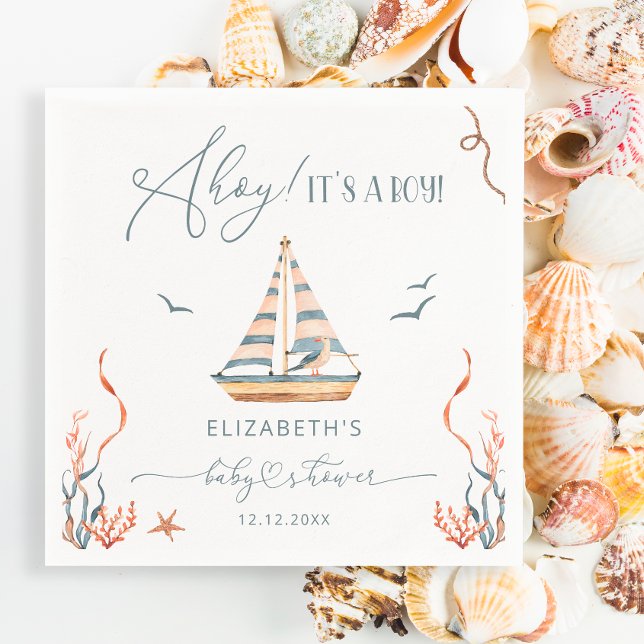 Nautical Sailboat Ahoy It's a Boy Baby Shower Napkin (Creator Uploaded)