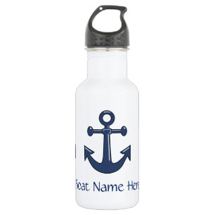 Nautical Sailboat Anchor Blue Custom Boat Name 532 Ml Water Bottle