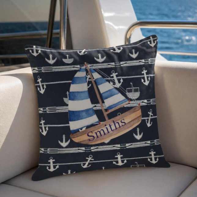 Nautical Sailboat & Anchor Navy Blue Cushion (Creator Uploaded)