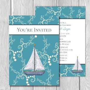 Nautical Sailboat and Swirling Water Baby Shower Invitation