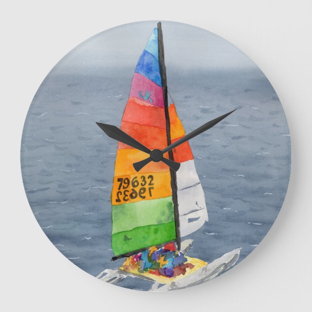 Nautical Sailboat Art Coastal Wall Clock (Front)