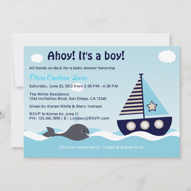 Nautical Sailboat Baby Boy Baby Shower Invitation (Front)
