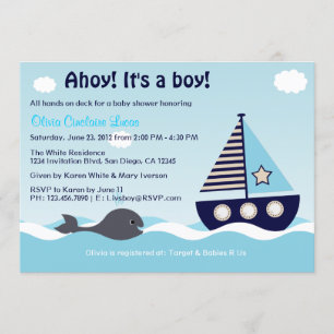 Nautical Sailboat Baby Boy Baby Shower Invitation
