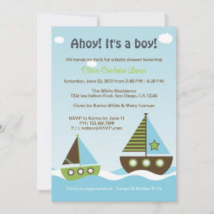 Nautical Sailboat Baby Boy Baby Shower Invitation