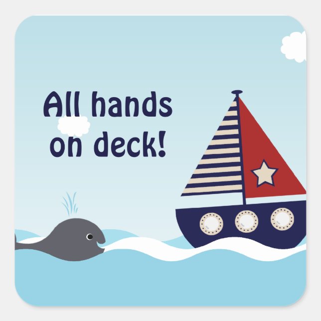 Nautical Sailboat Baby Boy Baby Shower Sticker (Front)