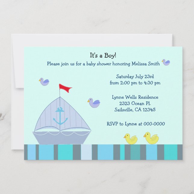 Nautical Sailboat Baby Boy Shower Invitation (Front)