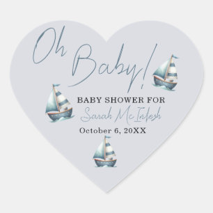 Nautical Sailboat Baby Shower  Heart Sticker