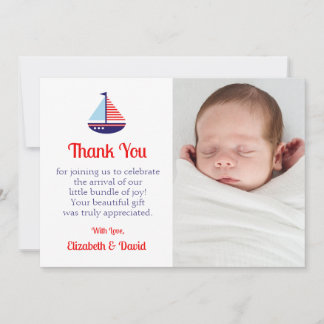 Nautical Sailboat Baby Shower Thank You Card