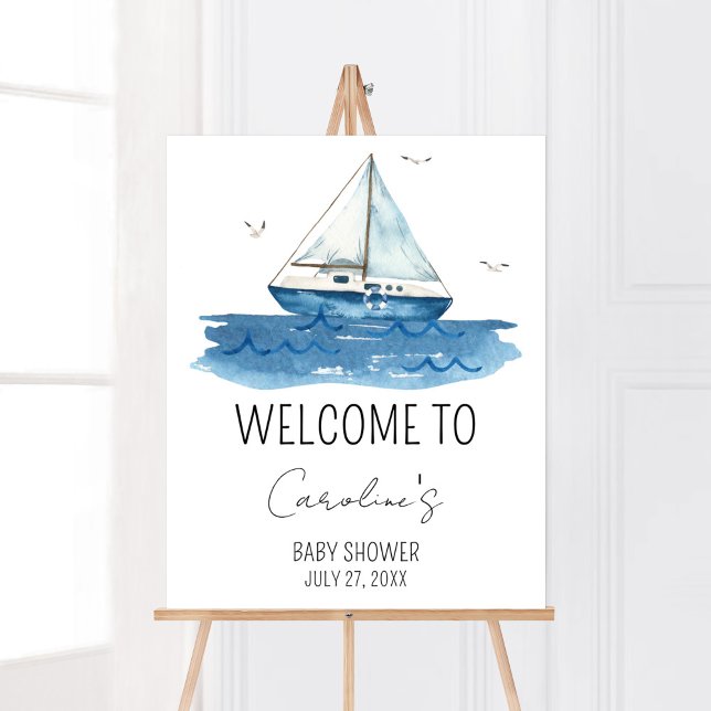 Nautical Sailboat Baby Shower Welcome Poster (Ahoy It’s A Boy Baby Shower Welcome Sign)