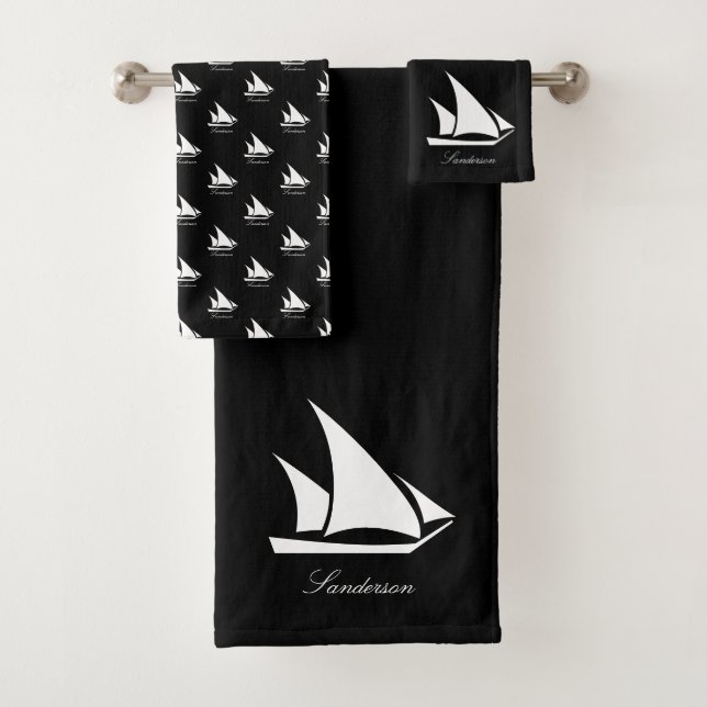 Nautical Sailboat Bathroom black and white  Bath Towel Set (Insitu)