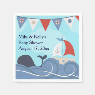 Nautical Sailboat Beach Ocean Whale Baby Shower Napkin