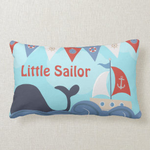 Nautical Sailboat Beach Ocean Whale Nursery Lumbar Cushion